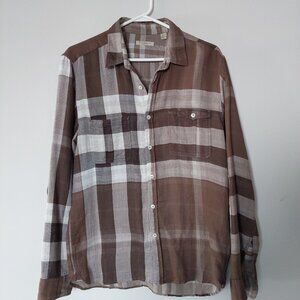 Burberry Brit Men's M Brown Nova Check Long-sleeve Button-down Shirt Cotton